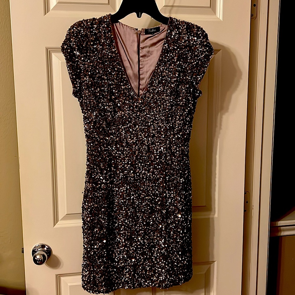 PARKER Sequined Rose Gold Short Cocktail Dress  (Sz 4)